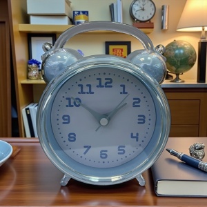 Ceas deșteptător analogic clasic albastru cu două clopote și cadran alb, ideal pentru dormitor