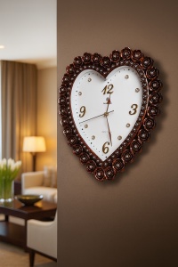 ceas de perete în formă de inimă cu ramă decor trandafiri
