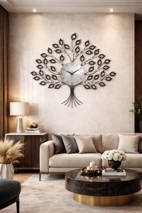 Ceas metalic de perete cu design arbore