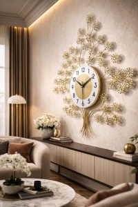 Ceas metalic de perete cu design arbore