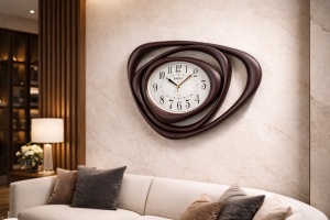 Ceas de perete modern design abstract cu cadru maro decorativ