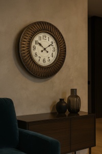 Ceas vintage rotund cu ramă decorativă aurie