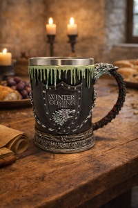 Cana decorativa Winter is Coming cu lup direwolf, model fantasy medieval stil gotic