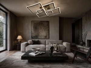 Plafonieră LED modernă cu rame geometrice iluminate într-un design suprapus
