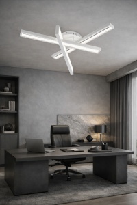 Lustra LED moderna alba cu bare intersectate design minimalist plafon