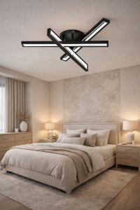 Lustra LED neagra cu linii geometrice stil modern