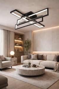 Lustra LED moderna geometrica neagra cu rame dreptunghiulare design elegant pentru living