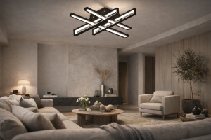 Lustra LED moderna geometrica neagra cu bare luminoase design minimalist