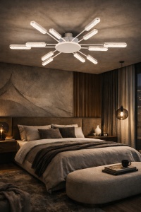 Lustră LED modernă cu brațe multiple orientabile, design minimalist ideal pentru iluminat uniform în living sau dormitor
