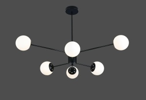 Lustră modernă neagră cu globuri opal, design minimalist pentru iluminat elegant în living sau dormitor