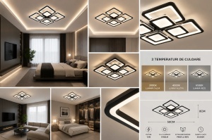 Lustra LED Modernă Neagră Design Geometric cu 4 Elemente, Telecomandă, Lumină Reglabilă - Img 2
