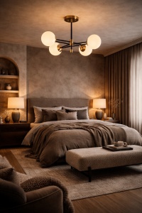 Lustră modernă cu globuri din sticlă, iluminat elegant pentru living