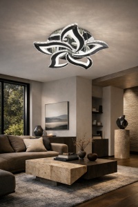 Lustră LED modernă în formă de floare, ideală pentru dormitoare elegante datorită designului său minimalist și iluminării uniforme