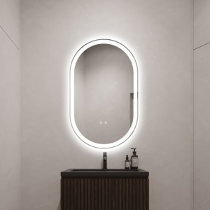 oglindă LED ovală cu funcție de dezaburire și trei tipuri de lumină – rece, caldă și neutră, design modern pentru baie