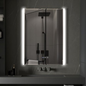 oglindă de baie modernă cu LED vertical pe laterale, design minimalist, cu funcție touch și lumină rece,calda , neutra cu dezaburire