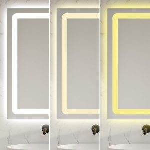 oglindă LED de baie cu funcție de dezaburire, ceas și termometru,design modern