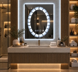 Oglinda moderna pentru baie cu LED, functii smart si senzor de miscare