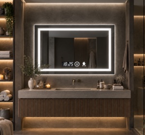 Oglinda moderna pentru baie cu LED, functii smart si senzor de miscare