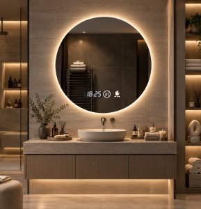 Oglinda LED DECORIALE cu Senzor de Mișcare, Dezaburire, Ceas și Termometru 70cm - "Kaior"