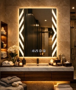 Oglinda LED Touch DECORIALE cu Dezaburire , Ceas si Termometru 80x60cm - "Privium"