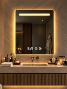 Oglinda LED Touch DECORIALE cu Dezaburire , Ceas si Termometru 80x60cm - "Rufen"