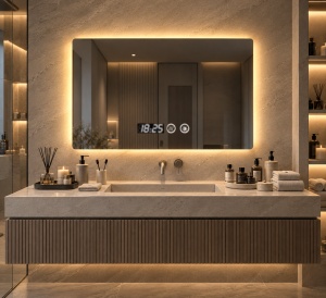 Oglinda LED Touch DECORIALE cu Dezaburire , Ceas si Termometru 80x60cm - "Morten"