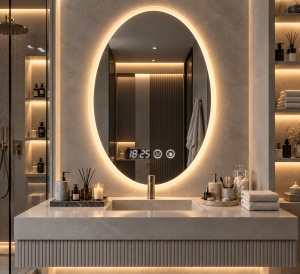 Oglinda LED Touch DECORIALE cu Dezaburire , Ceas si Termometru 80x60cm - "Kensin"