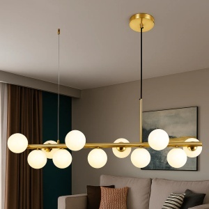 Pendul Auriu cu 11 Globuri din Sticlă Mată Design Modern Elegant - "Irenthus"