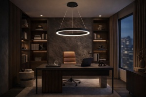 Lustră LED suspendată cu inel negru modern și lumină caldă integrată