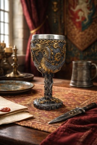 Pocal medieval cu dragon cupa decorativa stil fantasy