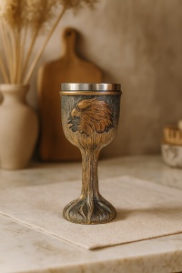 pocal decorativ vintage cu relief auriu reprezentând un nativ american