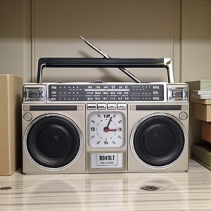 Radio decorativ vintage cu design autentic retro, cu panou solar, perfect pentru pasionații de obiecte clasice