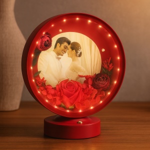 Ramă foto roșie cu iluminare LED pentru cupluri