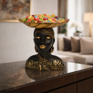 Statueta femeie africana suport bol decorativ design elegant