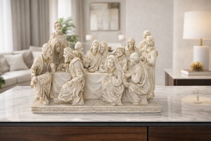 Statuetă decorativă Cina cea de Taină cu Iisus Hristos și cei 12 apostoli, ornament religios creștin pentru interior