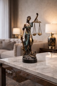 Statueta Justitia cu balanta si sabie, figurina decorativa simbol al dreptatii
