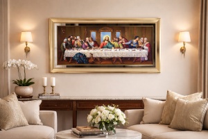 Tablou Cina cea de Taina cu Pietricele si Oglinda 97x47cm