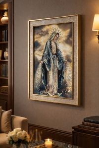 Tablou Maica Domnului cu Pietricele si Sclipici 62x42cm