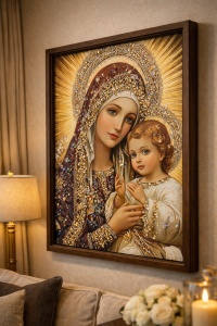 Tablou Maica Domnului cu Pruncul Iisus Hristos cu Pietricele 60x40cm