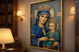 Tablou Maica Domnului cu Pruncul Iisus Hristos cu Pietricele 60x40cm