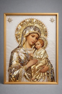 Tablou Maica Domnului cu Pruncul Iisus Hristos cu Pietricele 60x40cm