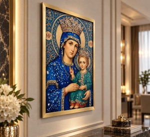 Tablou Maica Domnului cu Pruncul Iisus Hristos cu Pietricele 40x30cm - Gold - Img 3