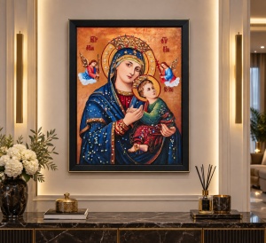 Tablou Maica Domnului cu Pruncul Iisus Hristos cu Pietricele 40x30cm - Black - Img 2