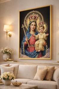 Tablou Maica Domnului cu Pruncul Iisus Hristos cu Pietricele 60x40cm
