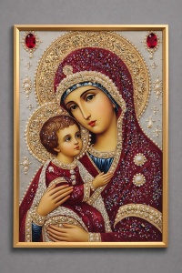 Tablou Maica Domnului cu Pruncul Iisus Hristos cu Pietricele 60x40cm