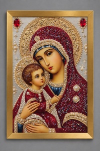 Tablou Maica Domnului cu Pruncul Iisus Hristos cu Pietricele 60x40cm - Gold
