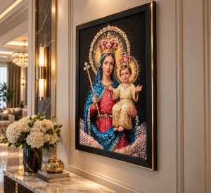 Tablou Maica Domnului cu Pruncul Iisus Hristos cu Pietricele 60x40cm - Black - Img 3