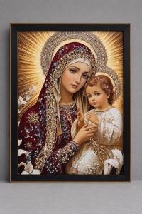 Tablou Maica Domnului cu Pruncul Iisus Hristos cu Pietricele 60x40cm - Black