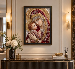 Tablou Maica Domnului cu Pruncul Iisus Hristos cu Pietricele 60x40cm - Black - Img 2