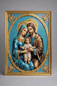 Tablou Sfanta Familie cu Pietricele 64x44cm - Gold